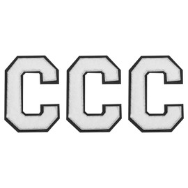 QUARKZMAN Chenille Letter C Patches Large Size 4-1/2 Inch Ironing Letter C Patches Black Glitter Embroidered Patches for Clothes, Shoes, Hats, Backpacks Pack of 3 (White)