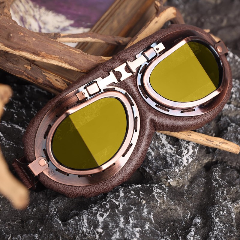 Yecream Vintage Motorcycle Helmet Goggles Retro Pilot Style Aviator Goggles