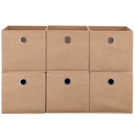 Cube Storage Bins 11x11x 11 In Brown Collapsible Cloth Storage Cubes Boxes Folding Cubes Decorative Storage Baskets Foldable Cubbies Cube Inserts Drawer for Cube Organizer Closet Shelves ,QY-SC19-6