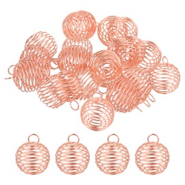 uxcell 25Pcs Spiral Bead Cages Pendants, 20x25mm Stone Holder Necklace Hollow Cage Pendants for Jewelry Making Crafting, Rose Gold