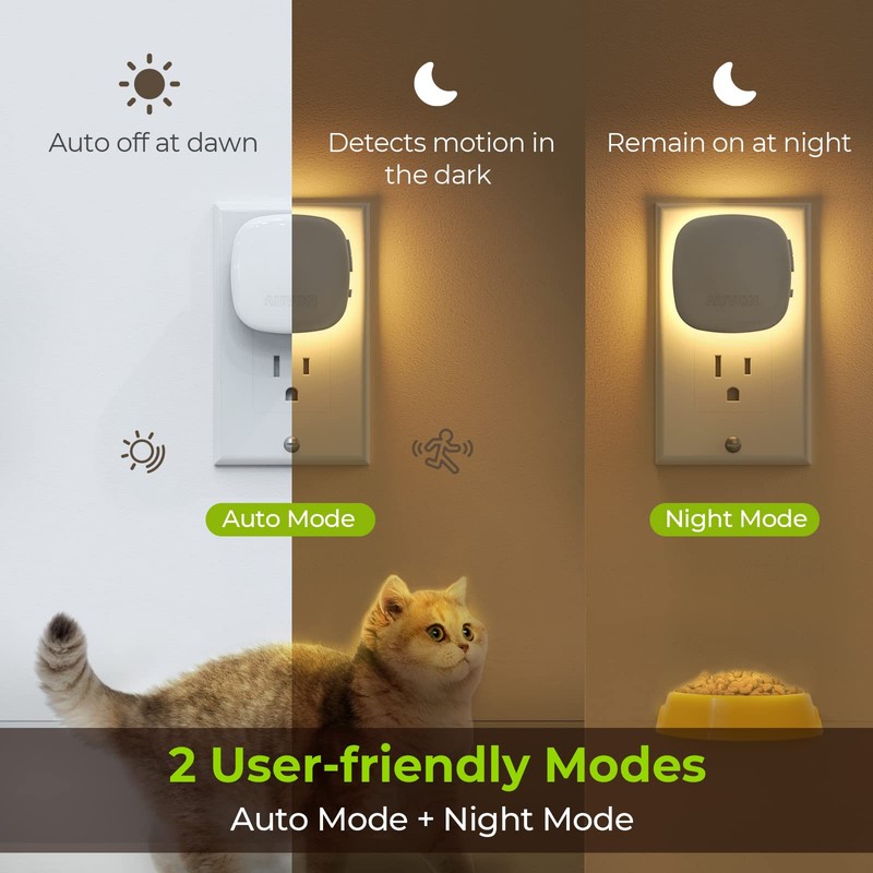 AUVON Plug-in LED Backlit Night Light with Motion Sensor &