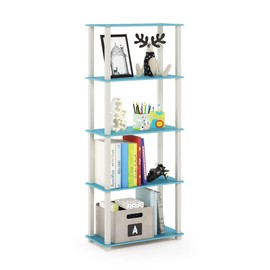 Furinno TURN-S-TUBE Book Shelf, 5-Tier Toolless Storage Shelves with Square Tubes, Shelving Unit for Organization and Storage for Living Room, Home Office, Light Blue