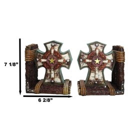 Rustic Western Star Turquoise Birchwood Birch Tree Cross Decorative Bookends Set