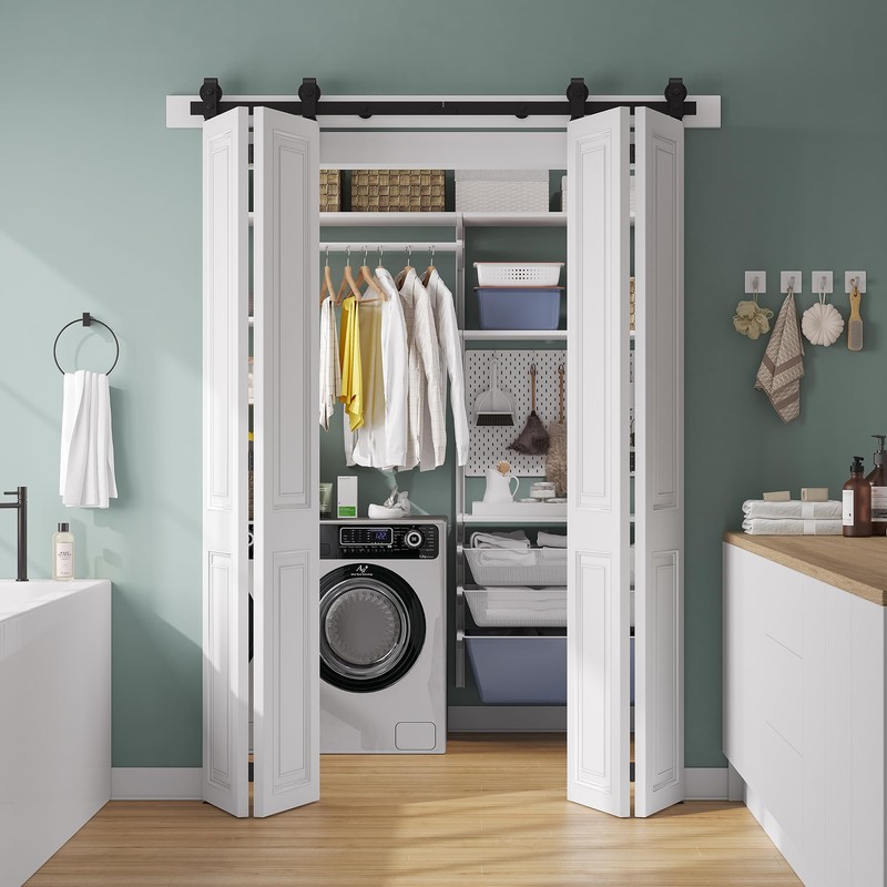 SMARTSTANDARD 64" Bifold Sliding Barn Door Hardware Kit, 5.3ft Top