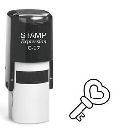 stampexpression - Heart Key Outline Self Inking Rubber Stamp - Black Ink (A-63298)