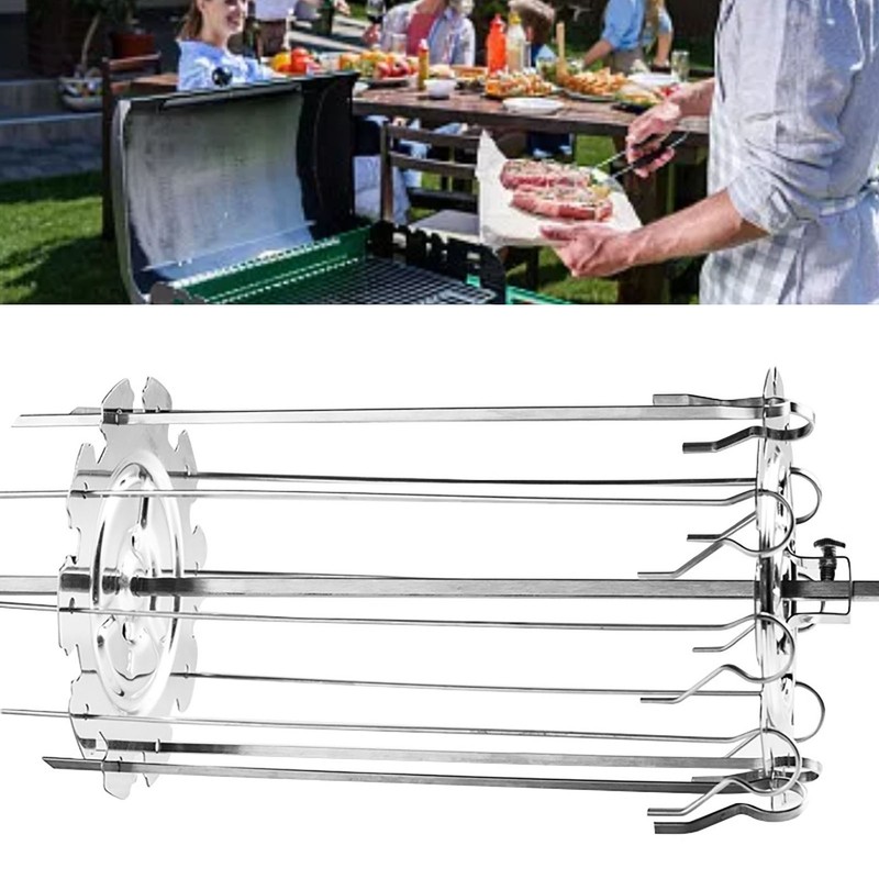 BBQ Roaster Rotisserie Skewers Needle Cage Oven Kebab Grill Stainless