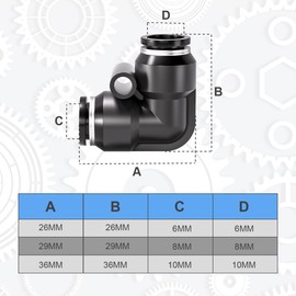 Innfeeltech 20 Pcs 6mm Black Elbow Push to Connect Pneumatic Fitting Quick Release Pneumatic Connectors