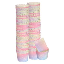 HARFINGTON 100Pcs Paper Baking Cups Small Greaseproof Disposable Bulk Cupcake Muffins Liners Cases Wrappers for Wedding Birthday Graduation, Gradient Pink Blue