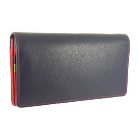 Womens Leather Flapover Matinee Organiser Purse RFID Protection 10 Cards, Notes and Coins (Navy/Green Multi)