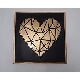 Cuadro Decorativo Moderno Pintura en lienzo canva Corazones Geométrico dorado y negro Pintado a Mano cuadro para decoración del hogar listo para colga