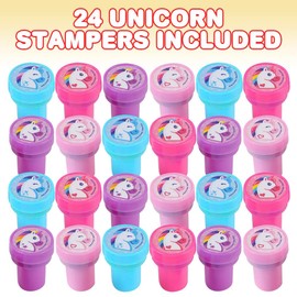ArtCreativity Unicorn Stampers for Kids, Set of 24, Assorted Pre-Inked Stampers, Unicorn Birthday Party Favors, Goodie Bag Fillers, Arts n Crafts Supplies Assignment Stamps for Teachers