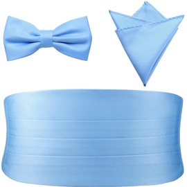 PenSee Fashion Elegant Light Blue Bow Ties for Men - Elevate Your Style with Our Premium String Cummerbund Set - Perfect for Formal Events, Tuxedo Bow Ties for Men