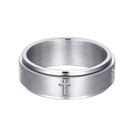 Adreamz 8mm Silver Women Mens Spinner Prayer Cross Ring for Anxiety Stainless Steel Cross Wedding Band Fidget Lord's Prayer Rings for Mens 11.5