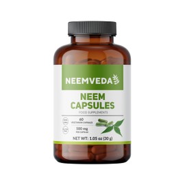 Neemveda Pure Neem Capsules 60 nos, 500 mg, 100% Natural, Vegan, Gluten Free, Fresh-Ground Whole Food