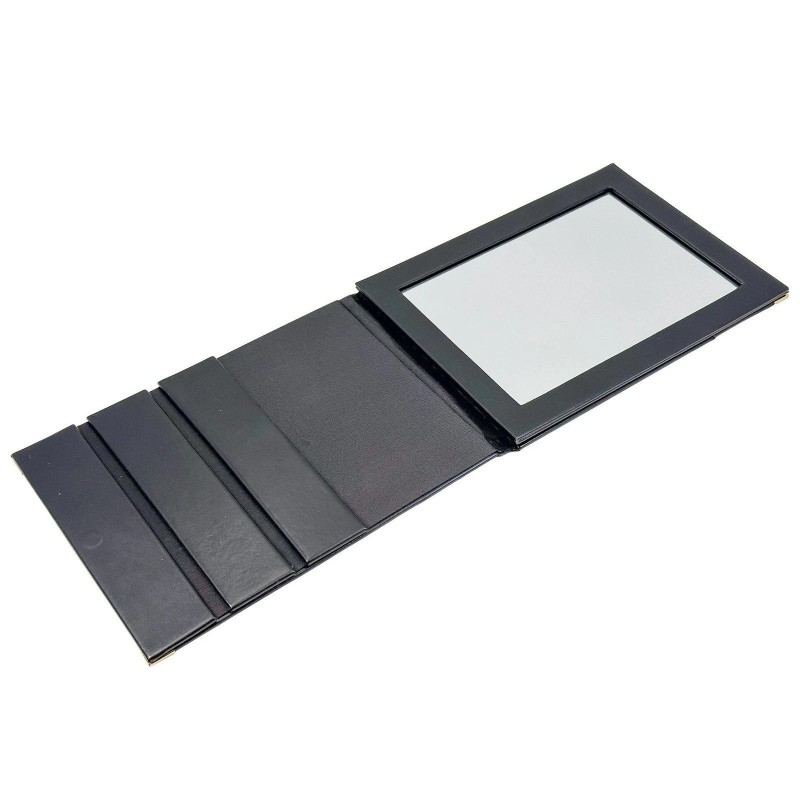 No Midnight Black Faux-Leather Adjustable Folding Mirror – 9.5” High