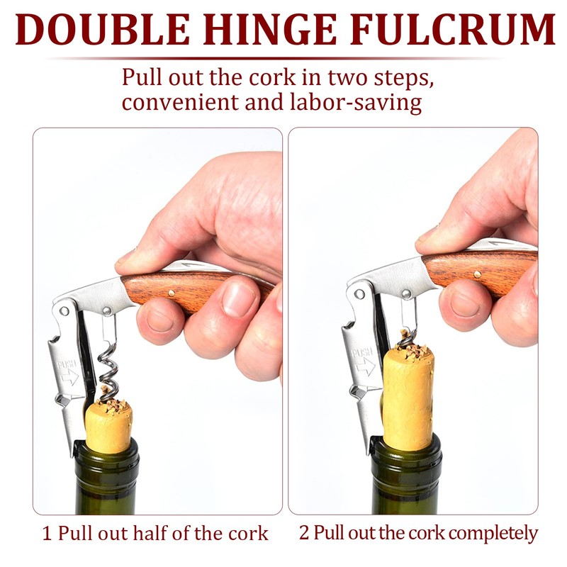 ASelected Wine Opener Corkscrew with Wood Handle Stainless Steel for