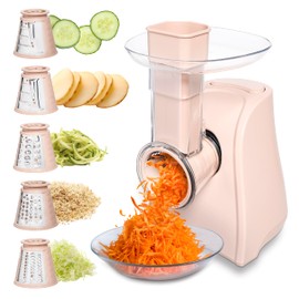 COOK WITH COLOR 5-in-1 Electric Slicer, 150W Food Prep Machine – Cheese Shredder, Fine & Coarse Graters, Potato Grater, Vegetable Slicer, Fruit, Salad Shooter, Compact Design For Bowl Prep, Blush