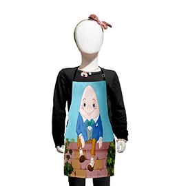 Lunarable Alice in Wonderland Apron, Egg Humpty Dumpty Sitting on Brickwork Wall in Colorful Cartoon Style, Small Apron Bib with Adjustable Ties for Baking Painting, Small Size, Multicolor
