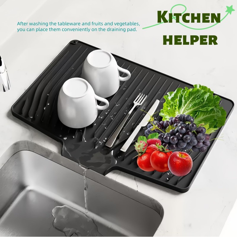 CIEO Silicone Dish Drying Mat for Kitchen Counter, Slope Fast