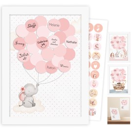 Legezon Guest Book Baby Shower Noah's Ark with Picture Frame - Gift for Birth, Alternative to Guest Book for Baby Shower, Christening, Children's Birthday, Decoration Girl Boy