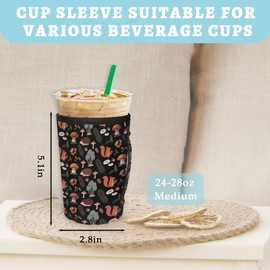 Forest Mushrooms Iced Coffee Sleeve, Cup Sleeve with Handle, Cold Cup Sleeve for 24-28 Ounces of Hot or Cold Coffee or Iced Beverages, Suitable for Various Cups, Bottles