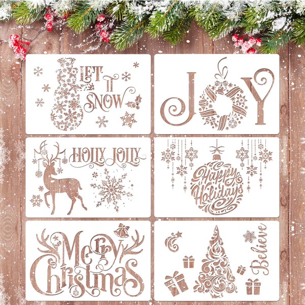 Whaline Christmas Stencils Set of 6 Reusable Plastic Craft Stencils