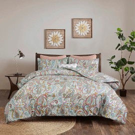 Sleepdown King Comforter Set - All Season Reversible Paisley King Comforter with 2 Pillow Shams, Soft Breathable Microfiber Bedding Set, Lightweight All Season Printed King Size Comforter Set