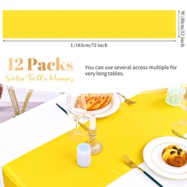 12 Pack Yellow Satin Table Runner 12×72 Inch Bright Silk Table Runner for Wedding, Party,Banquet,Events,Graduations Decoration fit Rectange and Round Table-Yellow