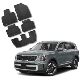 ecoMats All-Weather Floor Mats for 2020 to 2025 Kia Telluride, Safety Locks, Front, Rear and 3rd Row Set, Black, Kia Telluride 7 Passengers
