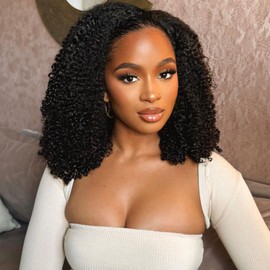 OQ Hair Afro Curly Half Wig Human Hair 180% Density 3 In 1 Beginner Friendly Glueless Wear and Go Kinky Curly Half Human Hair Wig for Black Women 18 Inch