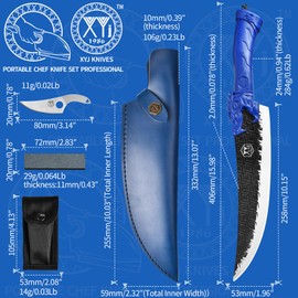 XYJ Portable Chef Knife Set Professional,Since 1986,Curved Boning Knife,Kitchen Fish Fillet Knives With Sheath,Camping Slice Knife,Finger Hole,Full Tang (10 Inch)