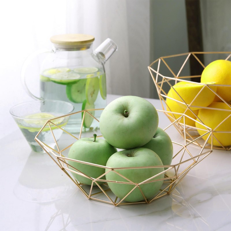 Soulnioi Fruit Bowl Geometric Fruit Basket Iron Storage Basket Decorative