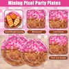 96Pcs Pink Pixel Paper Plates and Napkins Pixel Girl Birthday