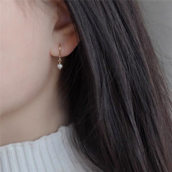 Handmade 18K Gold Plated 3-4mm Freshwater Button Pearls Dangle Hypoallergenic