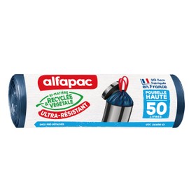 Alfapac - 10 Bags of Retractable Ties - Tall HD - Vegetal Origin - Pack of 2 - White Bags 60 x 85 cm