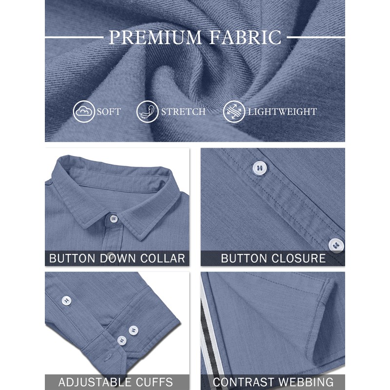 Sailwind Men's Denim Button Down Shirts Long Sleeve Chambray Stretch