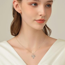 Jean Beau Gold Maple Fall Leaf Pendant Necklaces for Women, Dainty Rhinestone Dangle Necklace Wedding Prom Autumn Thanksgiving Accessories Fashion Jewelry Gifts