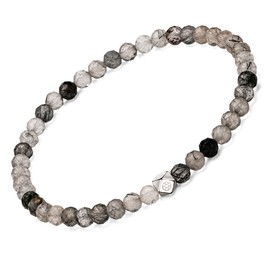 Apocalyptic-K Natural Rhombic Stone Bracelet with 925 Sterling Silver，3-4MM，Natural Tourmaline,Obsidian，Spinel Beaded Bracelet,Individuality, Fashion Gift (4MM, Black Hair Spinel Beaded,4MM)