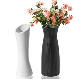 Ceramic Vases, Flower Vase, 2 Pieces, Decorative Black Ceramic Vase, Ceramic Vase Set for Pampas Grass, Modern Rustic Boho Decoration, Dried Flowers, Decorative Vases