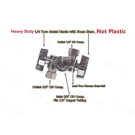 EZ-Fluid 5/8" Comp O.D X 1/4" Comp X 3/8" Comp 1/4 Turn Double Metal Two Handles Dual Outlet Brass Angle Stop Valve Water Shut Off Ball Valve For Water Pipes LF,Faucet Toilet,Dishwasher,Filter(1)