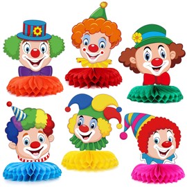 Clown Table Decoration Carnival, Pack of 6 Clown Table Decoration, Honeycomb Balls, Clown Decoration, 3D Carnival Table Decoration for Decoration, Fancy Dress Party Decoration, Colourful Window