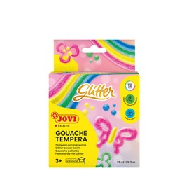 Jovi – Glitter, Box with 6 Pots Tempera Paint, 55 ml, Assorted with Brush (518)