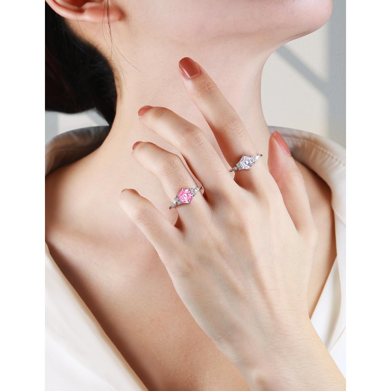 Cijisx 925 Sterling Silver Engagement Ring for Women Hexagon Cut