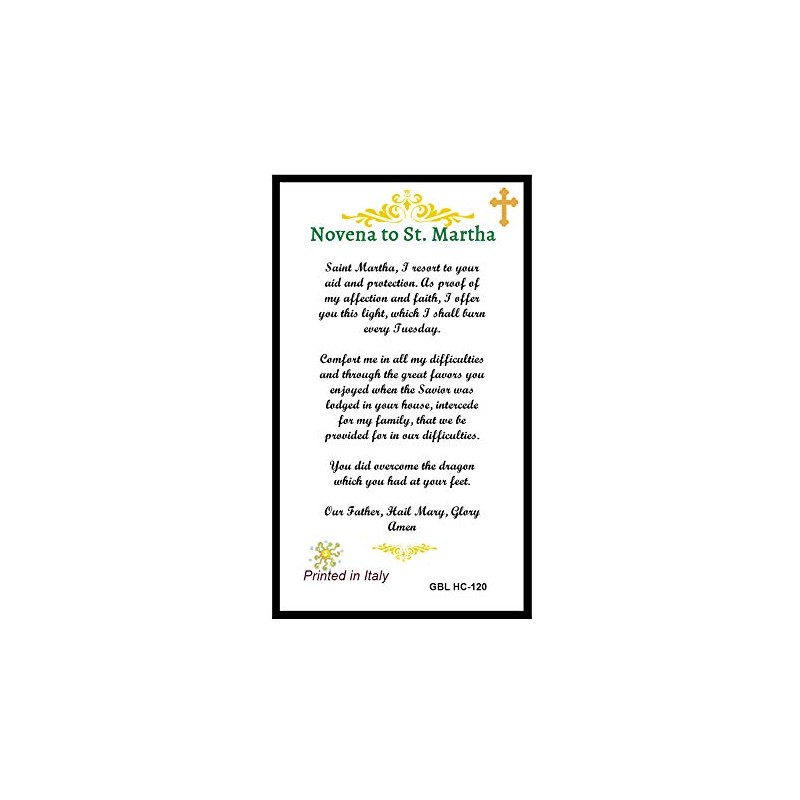 Novena to St Martha Laminated Prayer Card Blessed by Pope