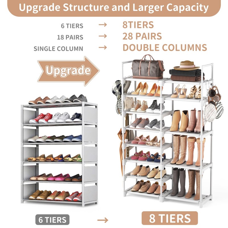 ROJASOP White Shoe Rack, Tall Metal Shoe Rack Organizer for