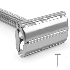 Rastrillo para Afeitar de Acero Inoxidable Vintage. Rastrillo de doble filo de Metal para Rasurar. Incluye 10 Navajas de Afeitar. Incluye Estuche. Incluye Cepillo Limpiador. Estilo Retro.(Plateado)