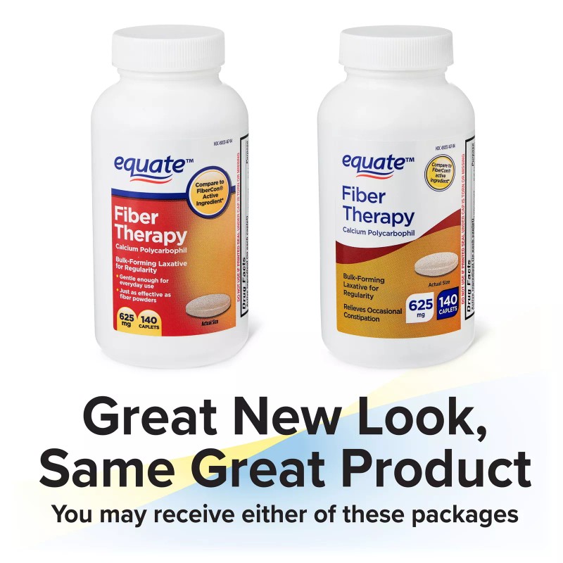 Equate Fiber Therapy Calcium Polycarbophil Caplets, 625 mg, 140 Count