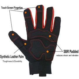 HANDLANDY Anti Vibration Safety Work Gloves for Men Women, Breathable Flexible Spandex Back, Touch Screen Utility Glove (XL, Red)