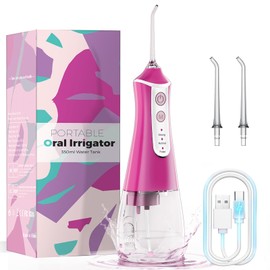 Water Flosser for Teeth Cordless & Oral Irrigator Dental Flosser, 350ML Portable flossers for Teeth Care Home Use and Travel, 3 Modes, Rosy Red