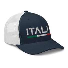GoTime Apparel Minimal Italy Flag Trucker Hat Mesh Italia Trucker Cap - Navy